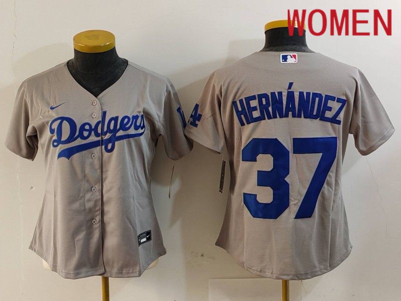 Women Los Angeles Dodgers #37 Hernandez Grey Nike Game 2024 MLB Jersey style 726->women mlb jersey->Women Jersey